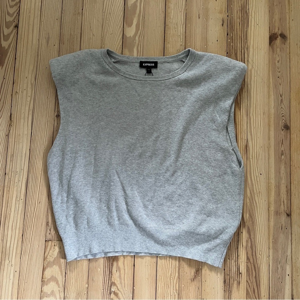 Express grey knit‎ fall cotton blend sweater vest with shoulder pads size large